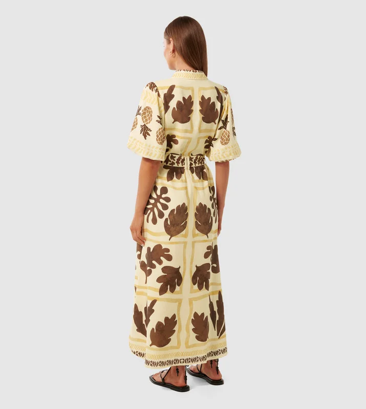 فورايفر نيو NORA Printed Linen Midi Shirt Dress